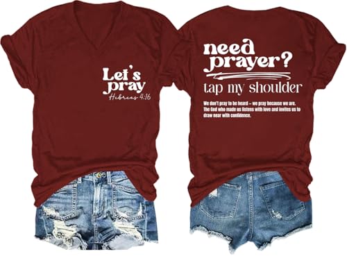 Need Prayer Tap My Shoulder Shirt V Neck Let's Pray T-Shirt How Can I Pray for You Christian Shirts for Women Men - Main Image