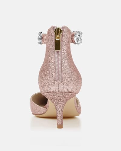 Image of Women's Wedding Rhinestones Low Kitten Heels Pumps Pointed Toe Dress Evening Shoes for Women Bridal Bride, Bright Pink, Size 10