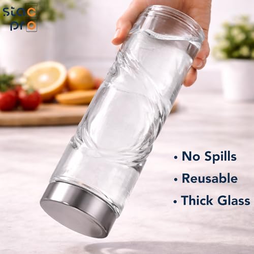 Image of Glass Lunch Box with 2 Compartments | Leakproof Borosilicate Glass Lunch Container with Airtight Lid | BPA Free Tiffin Box for Office, School & Travel (1x570ml + 1xHurricane Glass Bottle)