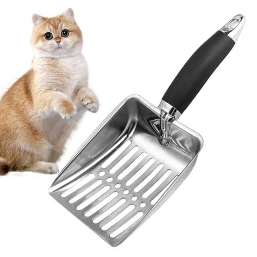 Samuliy Pala de arena para gatos de acero inoxidable, mango ergonómico para quitar arena de mascotas, patio, sala de estar, casa de gato, balcón