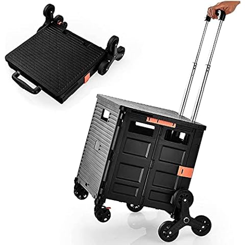 GYMAX Folding Shopping Trolley, Stair Climbing Boot Cart with Noiseless 360°Rotate Wheel and Adjustable Handle, Collapsible Utility Trolley Box for Shopping and Garden Cover