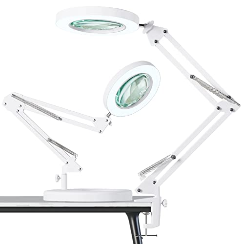 【Upgraded】 5X LED Magnifying Lamp, HITTI 1,800 Lumens Stepless Dimmable, 3 Color Modes, 8-Diopter 4.2″ Real Glass Lens Magnifier Desk lamp, Magnifying Light and Stand for Crafts, Reading, Close Work 【Upgraded】 5X LED Magnifying Lamp, HITTI 1,800 Lumens Stepless Dimmable, 3 Color Modes, 8-Diopter 4.2″ Real Glass Lens Magnifier Desk lamp, Magnifying Light and Stand for Crafts, Reading, Close Work