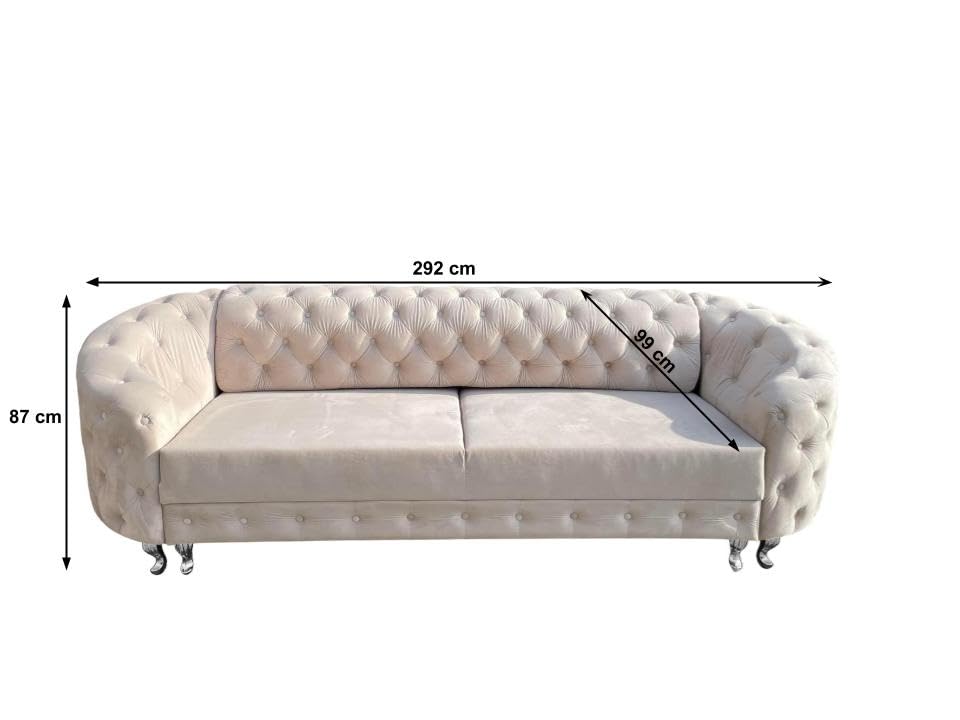 Ares Meble Molly Schlafsofa mit Bettkasten - Chesterfield Relaxsofa 3 Sitzer - Wohnlandschaft mit Schlaffunktion - Samt Sofa Grau - 290 x 100 cm – Bild 4