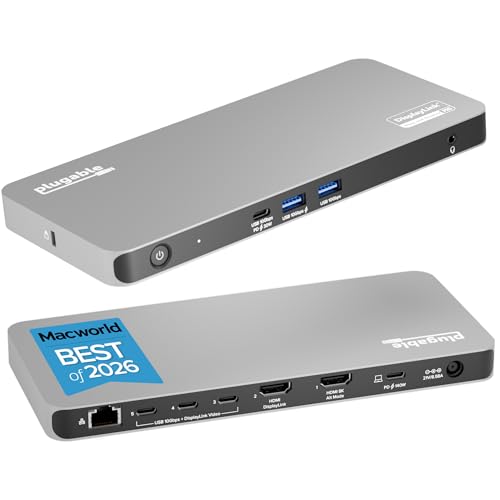 Plugable USB C Docking Station 5 Monitors, 140W DisplayLink Dock Connects up to Five 4K Displays for...