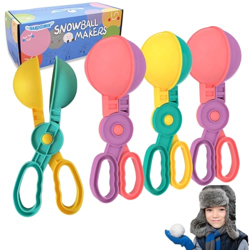 SupMLC Snow Toys, Snowball Maker 4 pcs Winter Snowball Tool Kit with Handle for Snow Ball Shapes Fights Outdoor Winter Toys Snow Ball Clip for Boys Girls Toddler Adults
