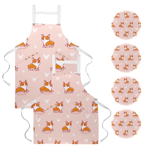 Tablier de cuisine pour restaurant et bistrot avec broches motif Corgi Doga
