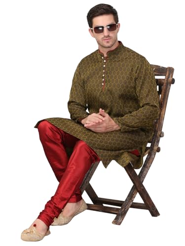 Image of Men's Cotton Jacquard Kurta and Churidar Set