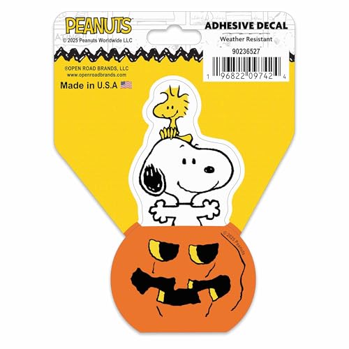 Image of Peanuts Snoopy in Pumpkin Adhesive Vinyl Decal - Fun Snoopy Sticker for Fall and Halloween Decor