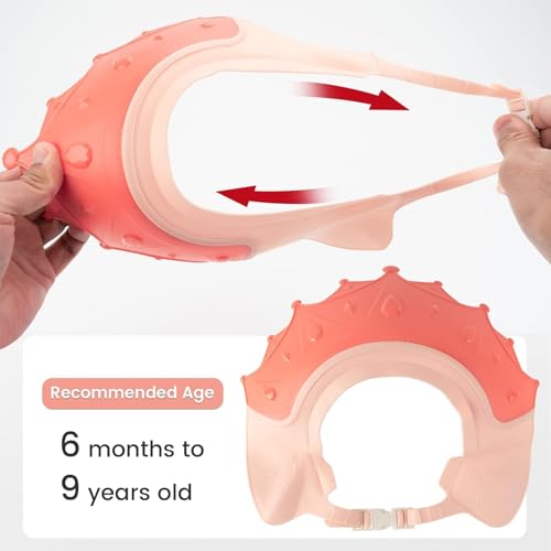 Image of FUNUPUP Baby Shower Cap for Kids, Baby Bath Shampoo Visor Cap Hair Washing Shield Adjustable, Pink Crown