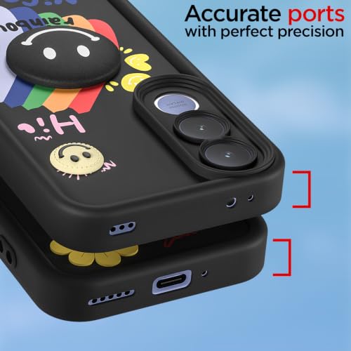 Image of Pikkme Back Cover for Vivo V70 FE 5G | Soft Silicone| Cute Rainbow Smile & 3D Cartoon Flower Design | Shockproof Raised Camera Protection Bumper Case (Black)