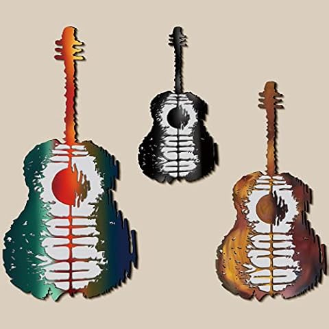 3 Pieces Wooden Guitar Wall Decor Abstract Guitar Wall Art Crafts 3 Sizes Wood Guitar Wall Art for Indoor Outdoor Courtyard Home Modern Music Wall Decoration Cover