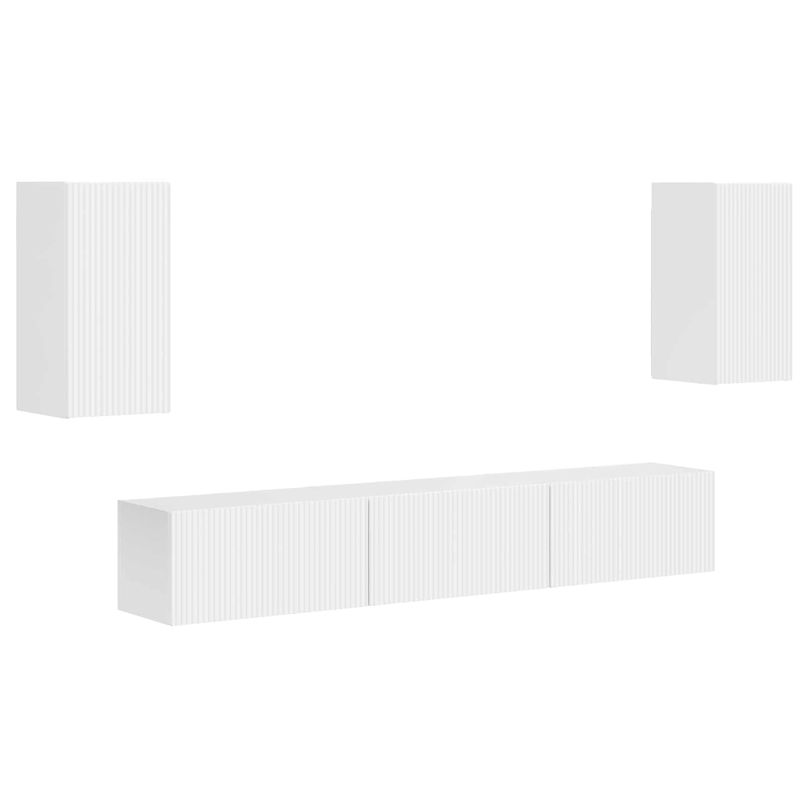 TV Schrank Wandmontiert 5er Set Hochglanz Weiß Holzwerkstoff Medienmöbel Wohnzimmer Schwebend Fernsehschrank Regal Unterhaltungscenter Aufbewahrung für TV Zubehör Gaming Konsole DVD