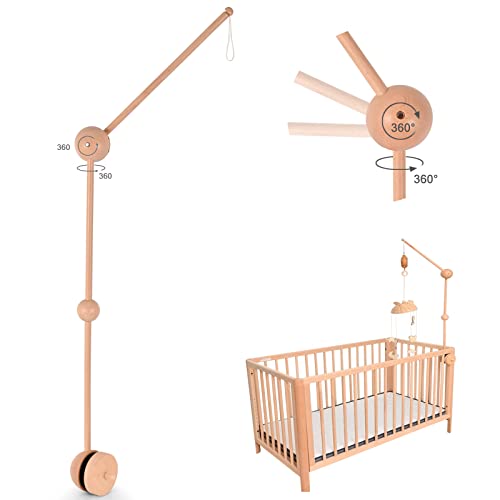 Image of Crib Mobile Arm - Baby Mobile Holder for Nursery, 30 Inch Mobile Hanger, 2 X 360° Adjustable Angle, Strong 3D Rubber Anti Slip Attachment,100% Natural Beech Wooden