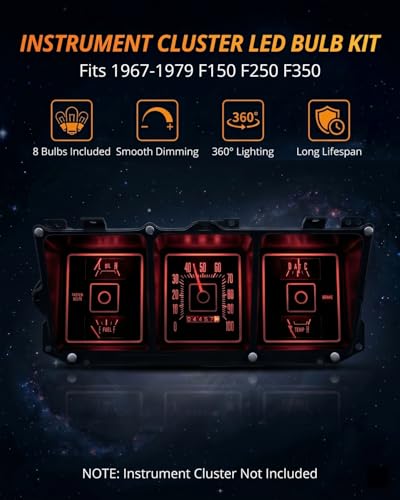 Image of WLJH Super Bright Red Dashboard Instrument Cluster Panel Gauge Lights Backlighting Indicator Lamp Bulb Full Led Dash Light Kit For Ford F150 F250 F350 1967-1979, Pack of 8 | 3030 SMD, 200lm, Sport-Inspired Red Lighting, Warning Indicators, Plug and Play, Direct Replacement, Long Lifespan, 8-Pack