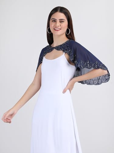 AOL Women's Hand Beaded Embroidered Georgette Ponchos/Cape/Wrap2