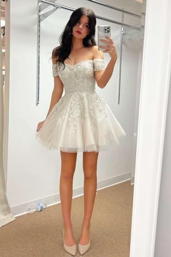 Lace Appliques Tulle Homecoming Dresses for Teens 2025 Off Shoulder Mini Cocktail Dress4
