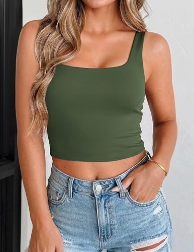Zeagoo Women's Square Neck Crop Tops Cute Double Layer Casual Slim Tank - image 3