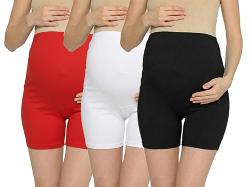 Image of Women's High Waist & Mid-Thigh Cotton Lycra Maternity Shorts|Pregnancy Panty|Maternity Panties Over The Belly for The Pre & Post Pregnancy