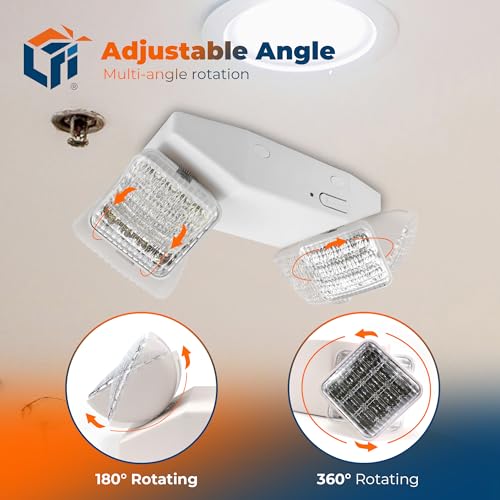 LFI Lights® Emergency Lights for Business, LED Emergency Light with Battery Backup, UL 924 Listed, Adjustable Square LED Heads, White Housing, Commercial Indoor Lighting, EL2WBB