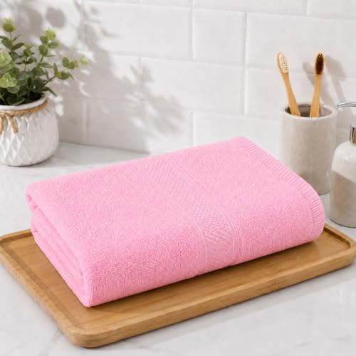Image of 100% Pure Cotton Bath Towel for Men & Women | 380 GSM Ultra Soft, Highly Absorbent & Quick Dry Bath Towel | Large 55 x 28 Inch Matty Terry Towel for Bathroom, Gym, Travel & Daily Use | Baby Pink