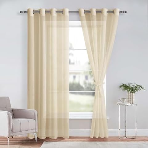 DWCN Beige Sheer Voile Grommet Curtains Cover
