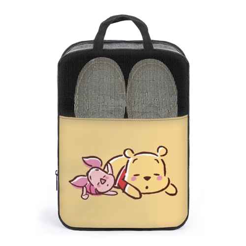 シューズケース くまのプーさん シューズバッグ 靴袋 シューズポーチ シューズ袋 靴入れ 1足分 靴収納 履き替え 収納バッグ 小物入れ シューズ収納 通気性 持ち運び便利 旅行 出張 アウトドア プレゼント