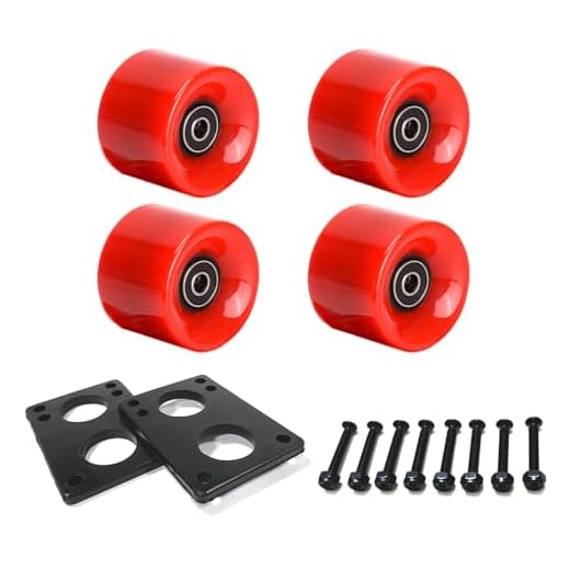 LOOEEL 60mm Cruiser Wheels 80A Contains ABEC-9 Bearings and Spacers,Skateboard Riser Pads,Skateboard Hardware Screws Bolts,fit for Your Cruiser Skateboards,Penny Board -Red