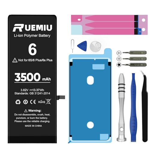 RUEMIU Battery Replacement for iPhone 6, Upgraded 3500mAh High-Efficiency Battery with Repair Tool Kit, Compatible with A1586 A1589 A1549
