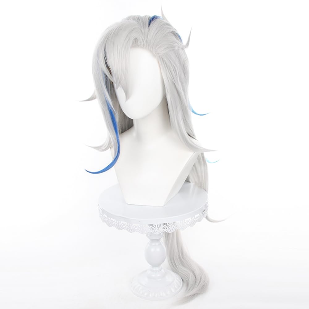 Platinum Fluffy Long Wig for Neuvillette Cosplay From Game Genshin Impact Synthetic Heat-Resistant Wig - Image 2