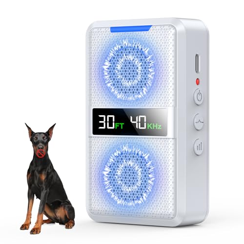 HUHUWOW Ultrasonic Dog Bark Deterrent Devices, Type-C Rechargeable Anti Barking Device for Dogs, Adjustable Frequency & 30 FT Range Dog Barking Silencer,Behavior Corrector for Indoor & Outdoor Use