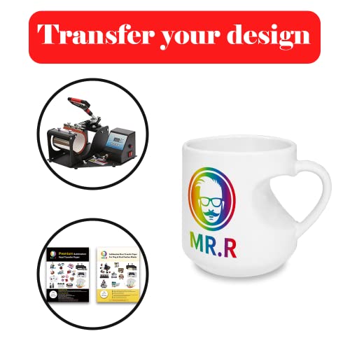 MR.R Set van 6 sublimatieblanks van kwaliteitsklasse A, vaatwasmachinebestendig, witte keramische koffiemokken, 375 ml, lege keramische drinkbeker met hartvormige greep voor melk, thee, cola, water - Image 8