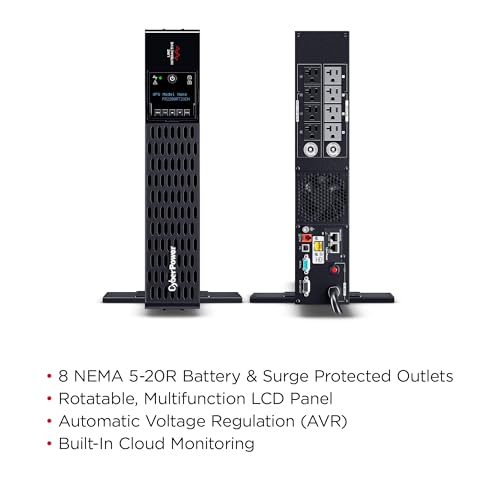 Image of CyberPower PR2200RT2UCN Smart App Sinewave UPS Battery Backup and Surge Protector, 2200VA /2200W, 8 Outlets, 2U Rack /Tower, AVR, Pre-Installed RMCARD205, Cloud Monitoring, UL Certified