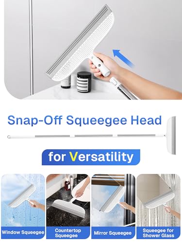 Image of Silicone Floor Squeegee, 180 Rotating Air Broom, Squeegee for Floor with a Long Handle, Magic Broom for Water and Pet Hair Removal on Bathroom Floors, Tile, Deck and Glass, Indoor Cleaning Tool