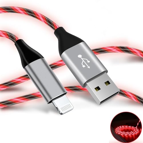 Light Up iPhone Charger Cable LED Apple Charger Cord Apple MFi Certified Cool USB Fast Charging for iPhone 14 13 12 11 Pro Max XR X SE 8 Plus iPad iPod Touch More (Red, 6 ft)