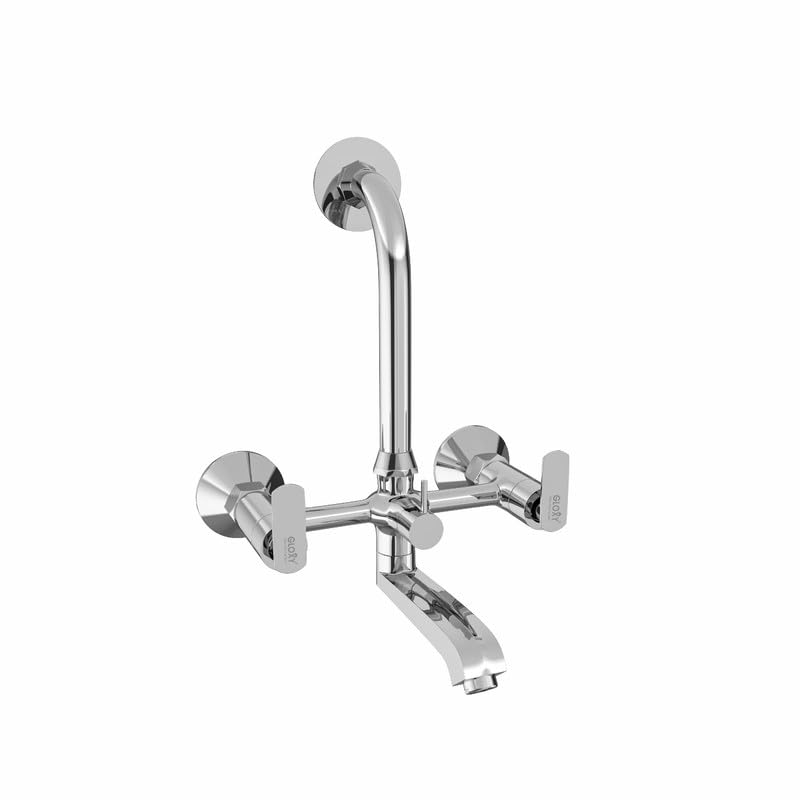 Image of GLOXY Premium 2 in 1 Wall Mixer for Bathroom with L Bend Provision for Overhead Shower Jet+ Lever with Brass Spindle Chrome Finish - Hot and Cold Water Mixer Tap for Bathroom - 10 Years Warranty