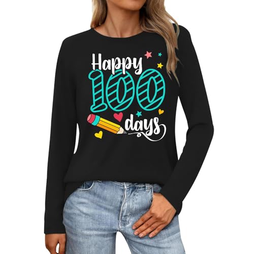 100 días escuela camisa profesor días escolares camisas de manga larga divertidas 100 días celebración camisetas Rolli manga corta damas, Negro , XL