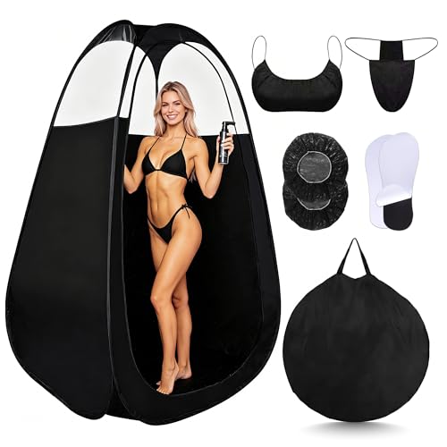 Image of 9-in-1 Large Deluxe Spray Tan Tent with Tan Spray Tanning Essentials Kit, Pop Up Portable Professional Mobile Self Tanning Tent Booth with Carry Bag & Waterproof Floor