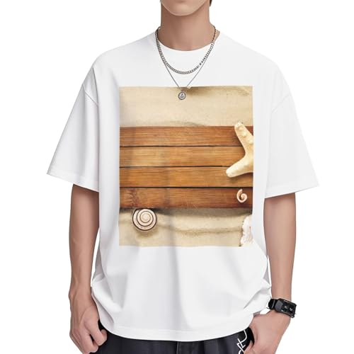 T-shirt océan pour femme en coton à manches courtes et col rond coupe ample