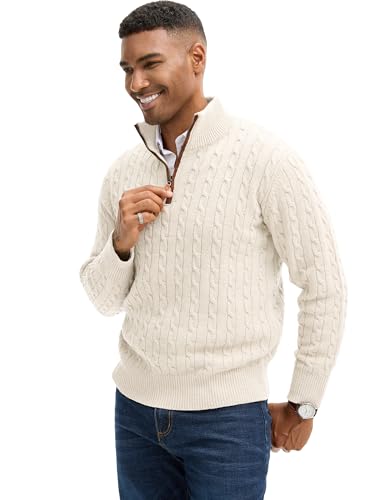 Men's Quarter Zip Pullover Sweaters Cable Knit Texture Slim Fit Mock Neck Sweaters2