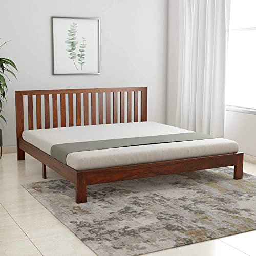 Image of SHRI MINTU'S ART Solid Sheesham Wood King Size Bed Without Storage | Wooden Double Bed Cot Bed for Bedroom Furniture | Palang Double Bed for Hotels | All (King, Natural Teak Finish)