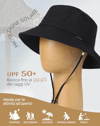 Creekstone Cappello Da Pescatore Impermeabile Cappello Da Pioggia Cappelli Da Sole Per Donne Uomini Protezione Uv Pieghevole Estivo UPF50 Per Escursionismo (It, Testo, Taglia Unica, Nero) - 2