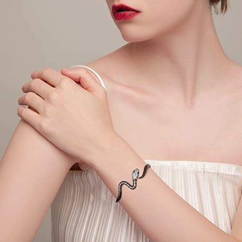 Snake Bracelets Adjustable Snake Bracelet Open Bangle Cuff Bracelet Silver Serpent Wrap Bypass Bracelet Silver Gold Bracelets For Women Girls (Black Gold) #TOP4