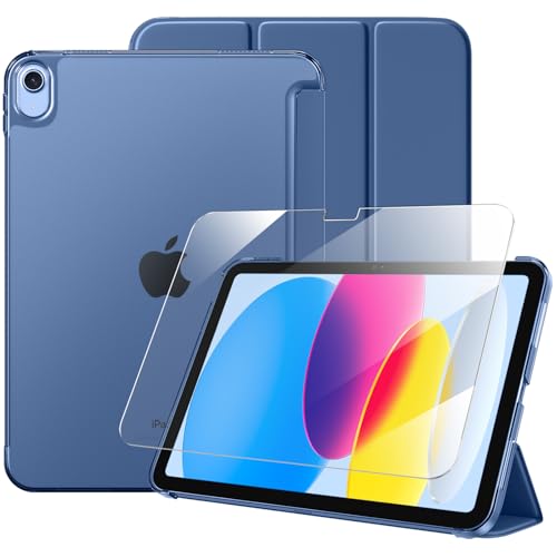 Mastten for iPad (A16) 11th Generation Case 11 Inch 2025 with Screen Protector iPad 10th Generation Case 10.9 Inch 2022 Cute Slim Hard Translucent Back Full Protective Trifold Stand Cover NavyBlue