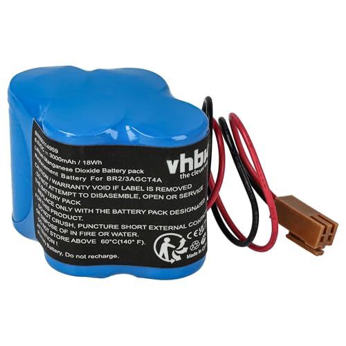 vhbw Batería reemplaza GE/Fanuc BR2/3AGCT4A, BR 2/3AGCT4A, CL 25A, PLC 18 T, Robotics 18 T para Controlador de periférico (3000 mAh, 6 V, Li Ion)