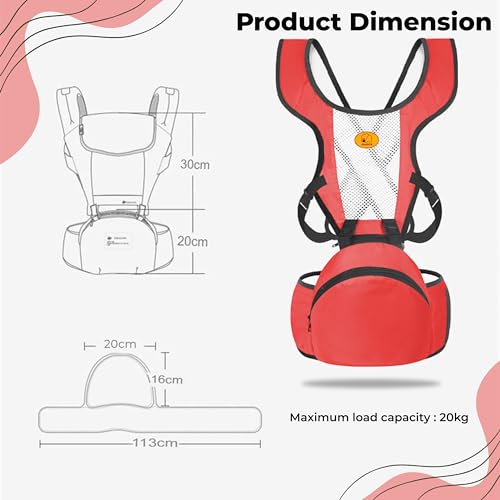 Image of Bembika Baby Carrier Newborn to Toddler with Hip Seat Multiple Positions Infant Carrier Soft Baby Holder Kangaroo Bag Sling Carrier for All Seasons - Red