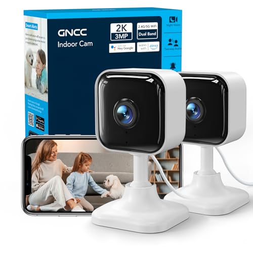 GNCC 2K 3MP Camaras Vigilancia Domicilio Wifi 2.4G/5GHz, Camara Vigilancia WiFi Interior con Seguimiento, Detección de IA, Audio Bidireccional, Visión Nocturna, Compatible con Alexa y Google, (2-Pack)