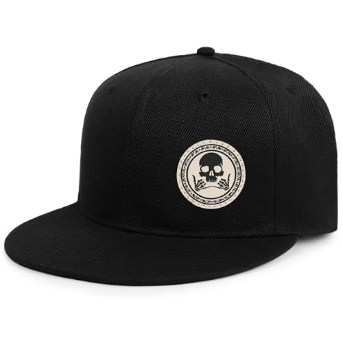 Image of Flat Brim Hats for Men - Gothic Style Skull Hat Leather Pattern - Hip-Hop Snapback Hat Skeleton Hats for Men