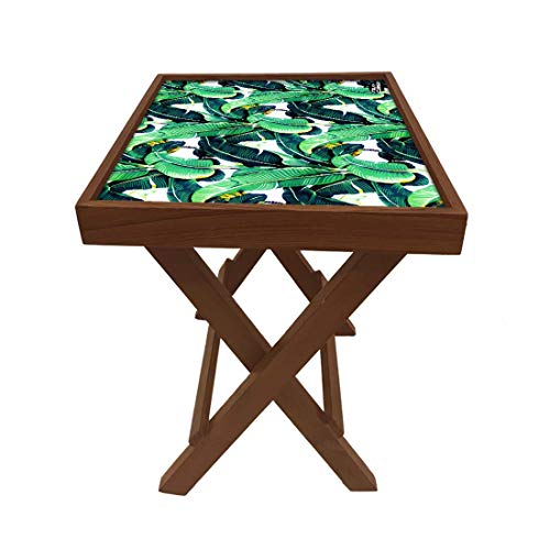 Image of Nutcase Designer Teak Wood Side Table Folding Wooden Bedside Coffee Outdoor Picnic Table - Martinique Banana Leaf