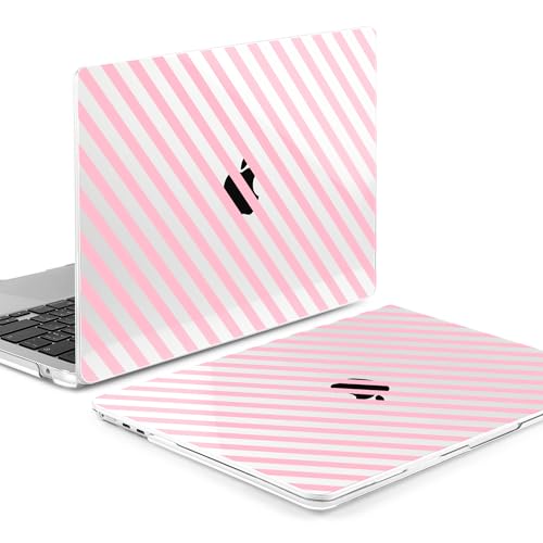 Image of MEEgoodo Case for M5 /M4 /M3 /M2 MacBook Air 13 inch 2026 2025 2024 2022, Fit Model A3449 /A3240 /A3113 /A2681, Case Compatible with MacBook Air 13.6-inch, Pink & White Stripes