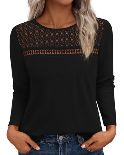 BTFBM Womens Tops Lace Long Sleeve Shirts Boho Cute Business Dressy Casual Blouses Fall Outfits 2025 Fashion Clothing